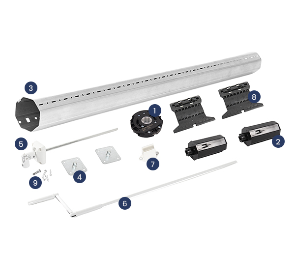 Contenu du kit axe treuil-manivelle AvosDim