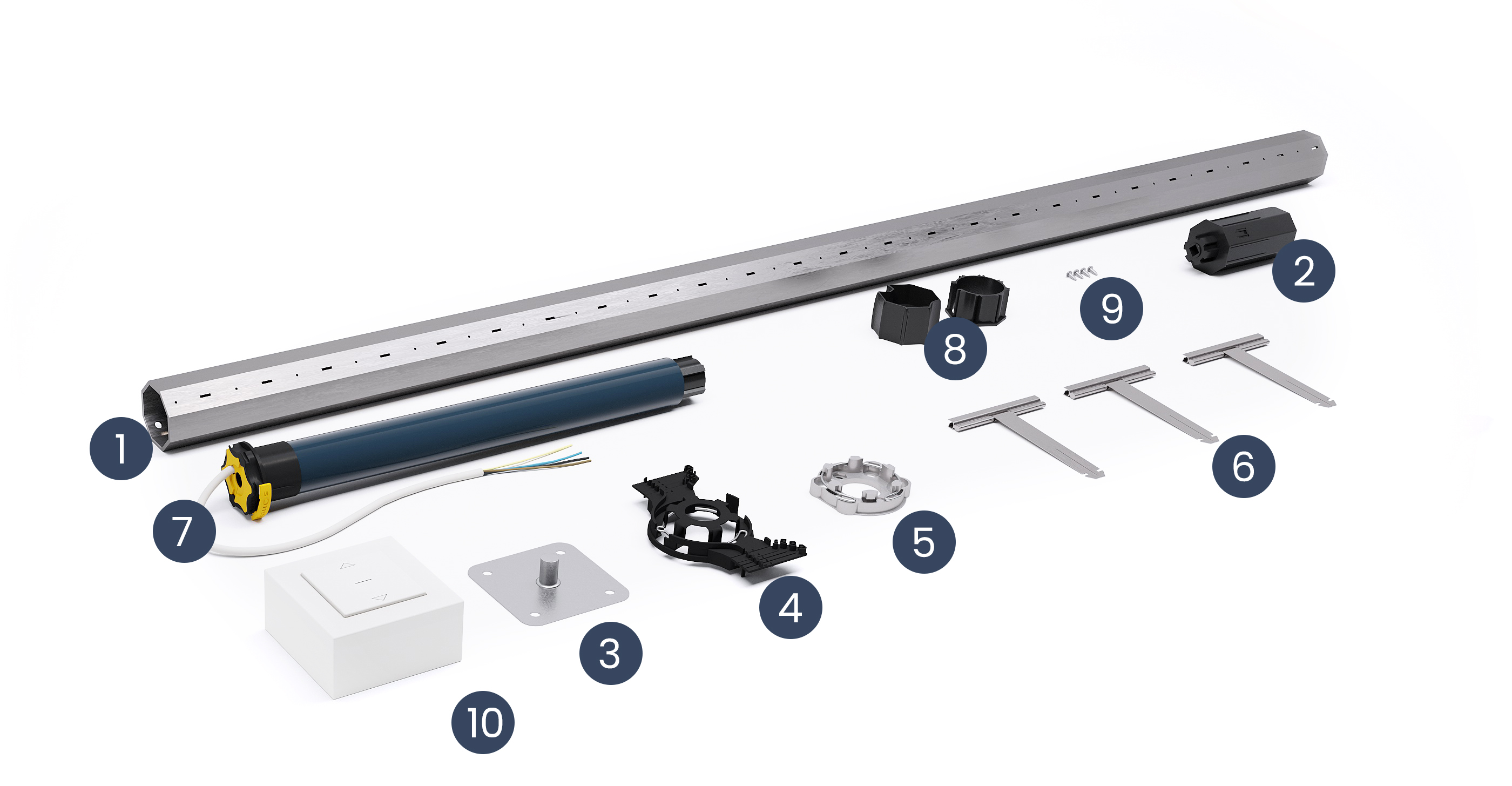 Contenu d’un axe motorisé Somfy filaire en longueur 1500Ma