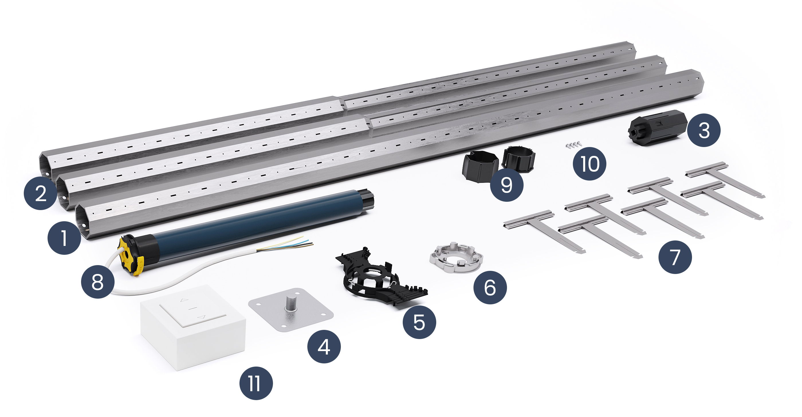 Contenu d’un axe motorisé Somfy filaire en longueur 3500mm