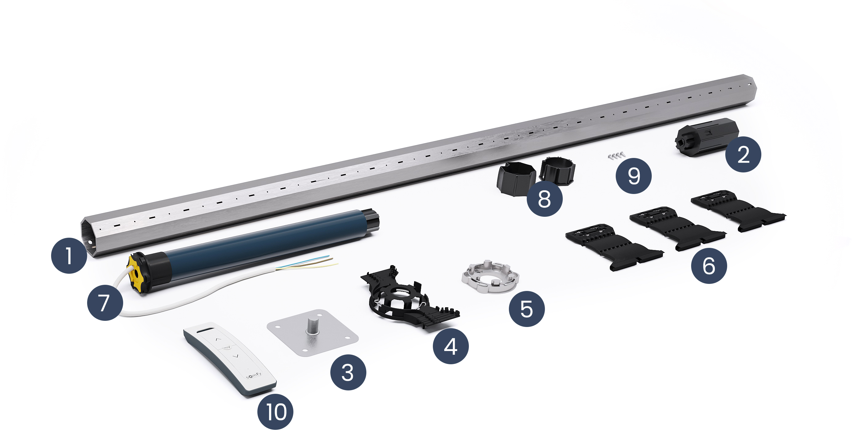 Contenu du kit axe motorisé somfy RS100 longueur 1500mm