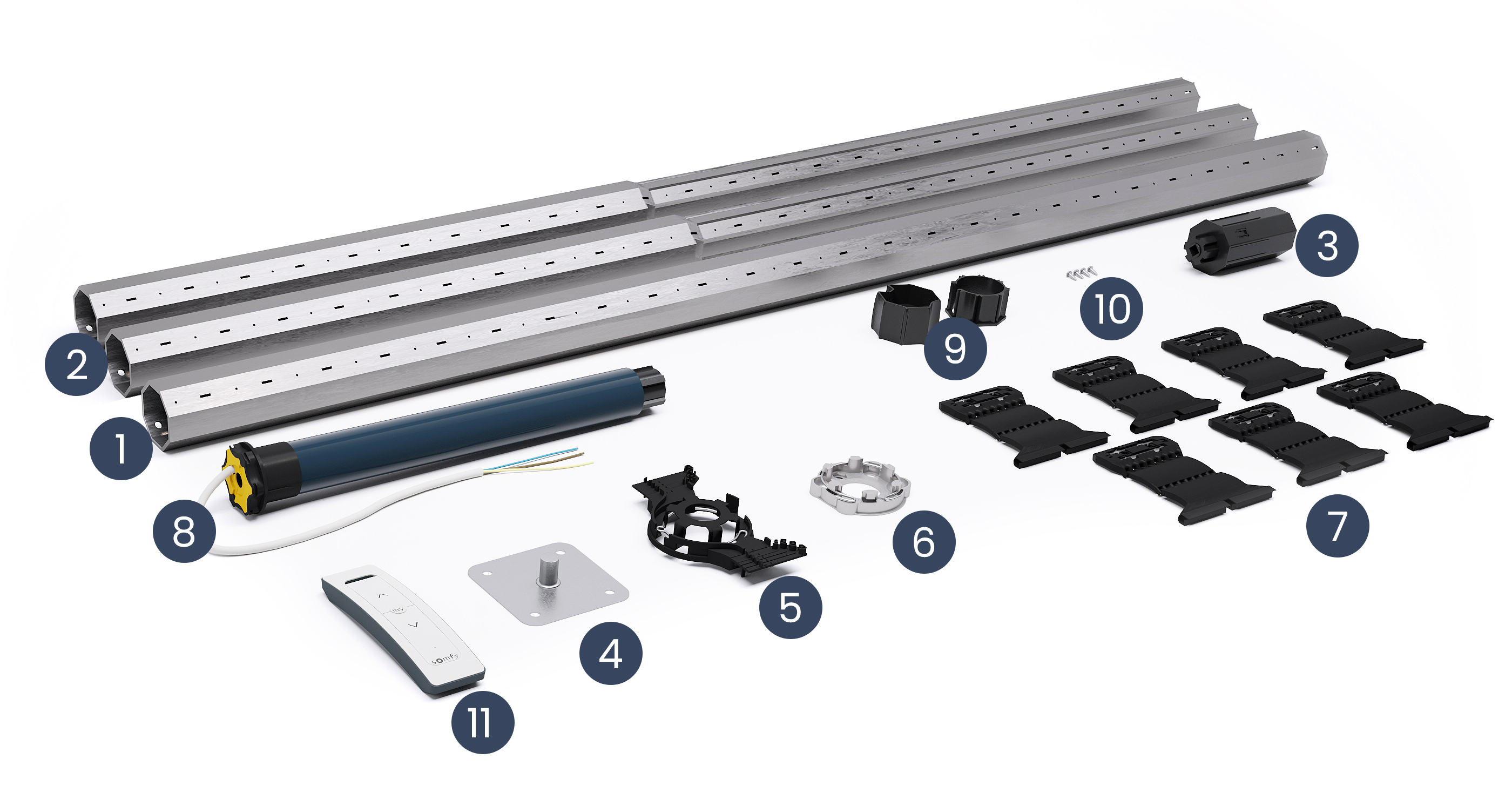 Contenu du kit axe motorisé somfy RS100 longueur 3500mm