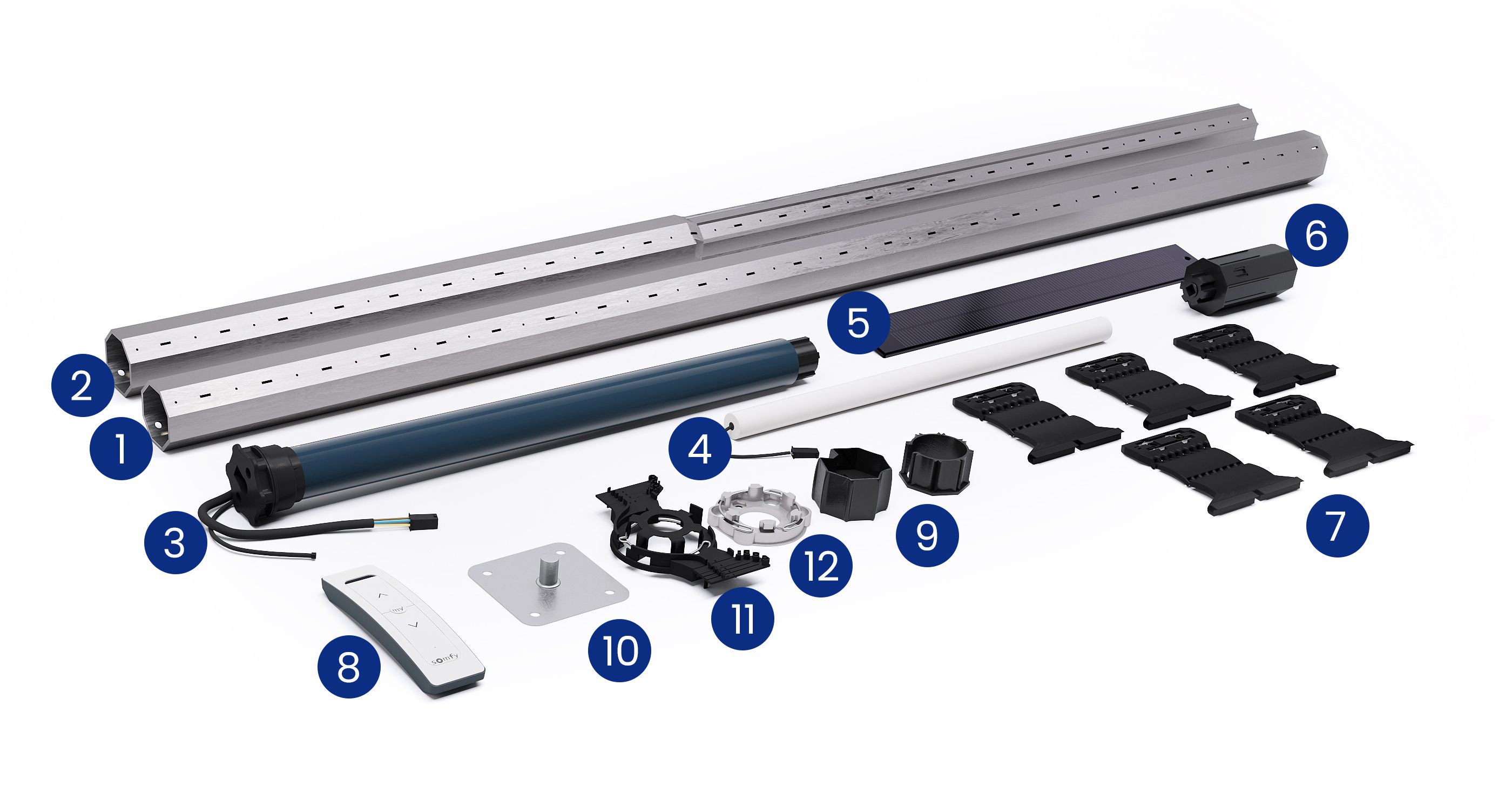 composition kit axe motorisation solaire Somfy ® largeur jusque 2500mm