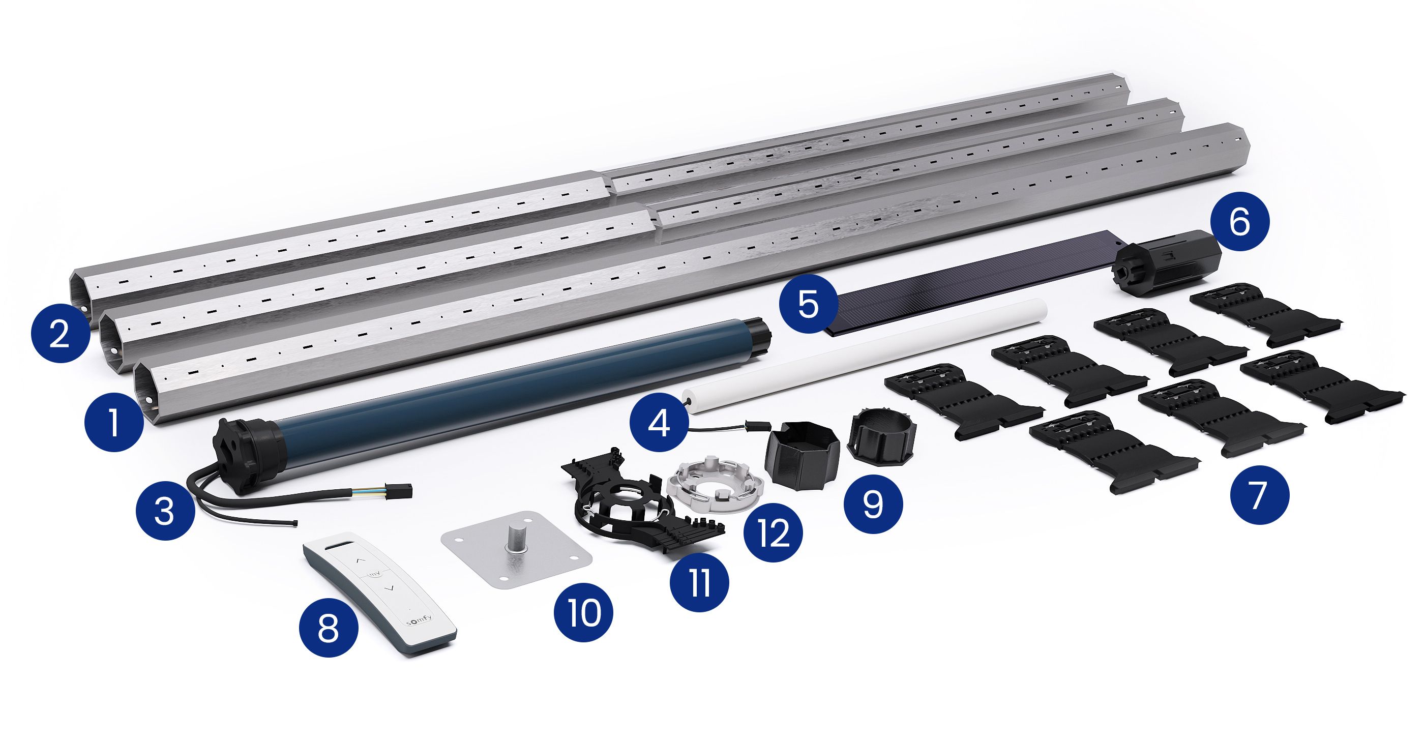 composition kit axe motorisation solaire Somfy ® largeur jusque 3500mm