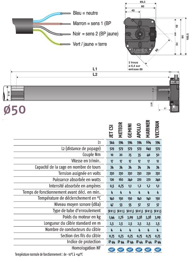 somfy lt50 csi technical specifications