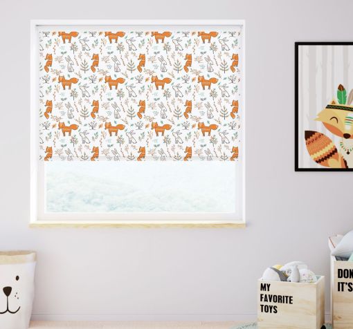 Estor enrollable para habitación infantil con temática de zorro